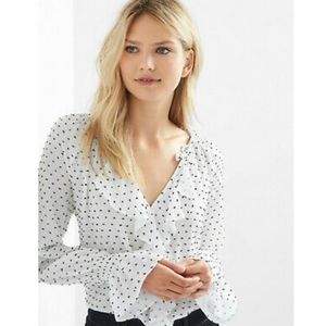 GAP Black&White Swiss Dot Cascade Ruffle Top - SM